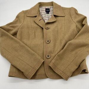 Gap Beige Three Button Wool Coat Women’s size small plaid lines
